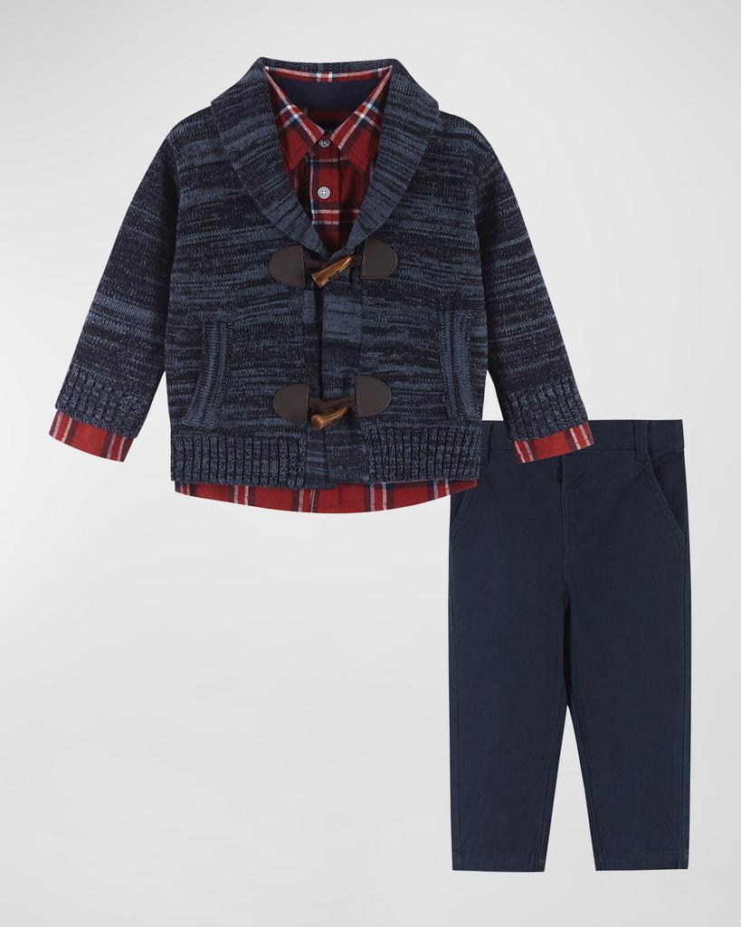 商品Andy & Evan|Boy's Toggle Cardigan W/ Plaid Shirt & Pants Set, Size Newborn-24M,价格¥497,第1张图片