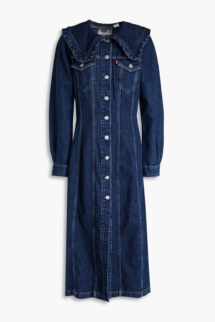 商品Ganni|Ruffle-trimmed cotton and hemp-blend denim shirt dress,价格¥1608,第1张图片