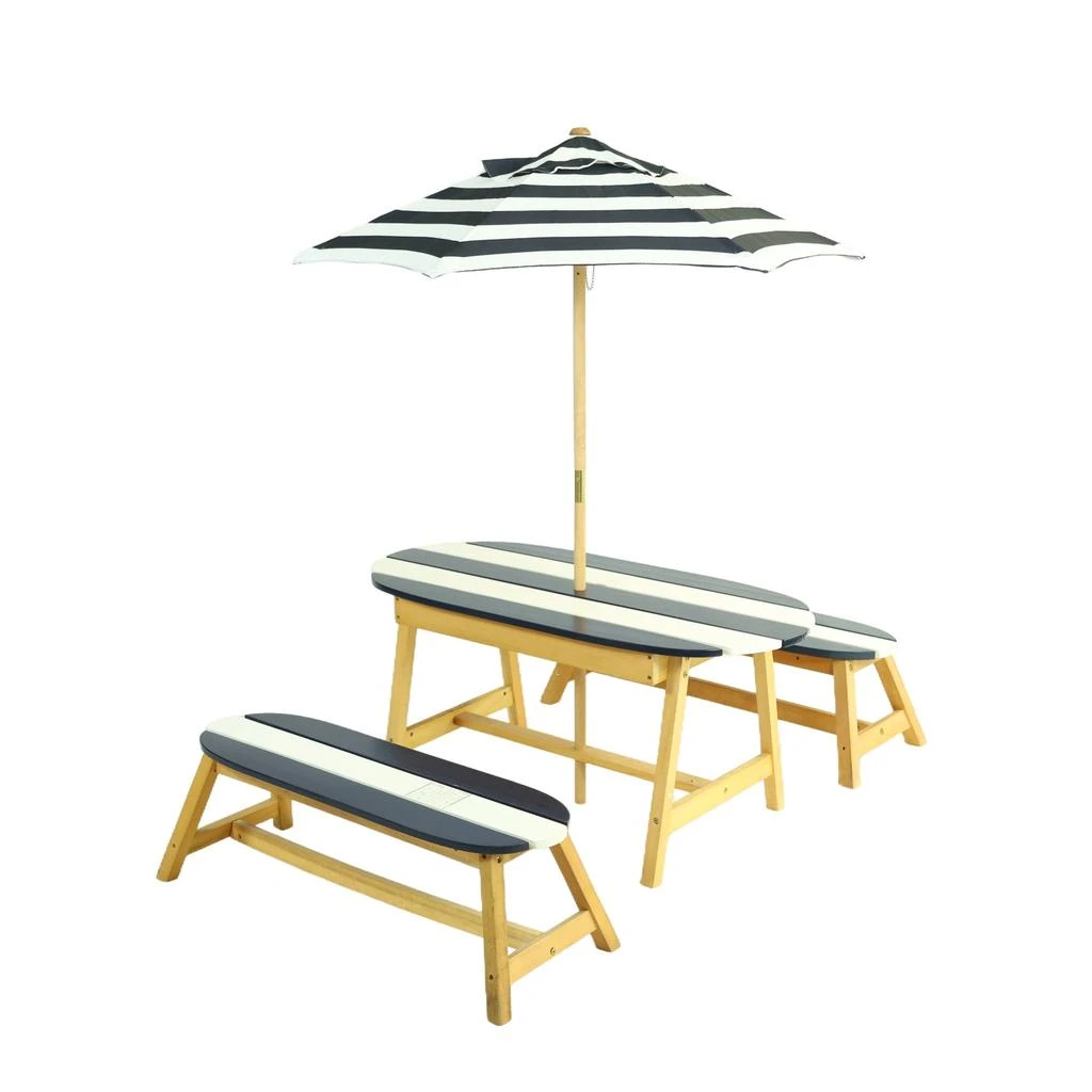 商品Streamdale Furniture|Streamdale Naturally Playful Kids Picnic Table with Umbrella, Indoor/Outdoor Toys-Dark Blue,价格¥2243,第3张图片详细描述