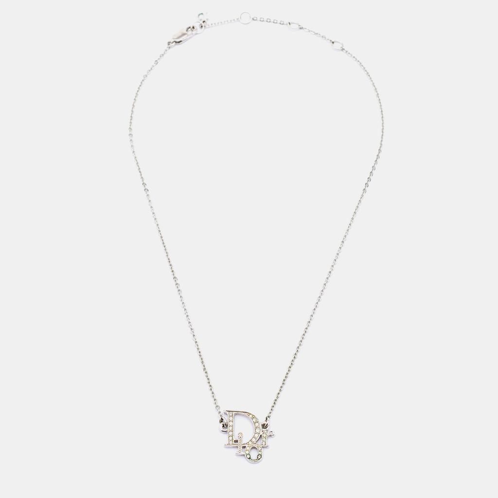 商品[二手商品] Dior|Dior Silver Tone Crystal Logo Earrings & Pendant Necklace,价格¥3277,第1张图片