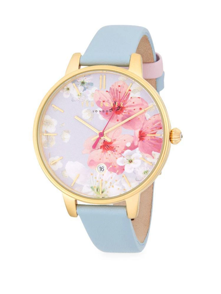 商品Ted Baker London|Floral Stainless Steel and Leather-Strap Watch,价格¥582,第1张图片