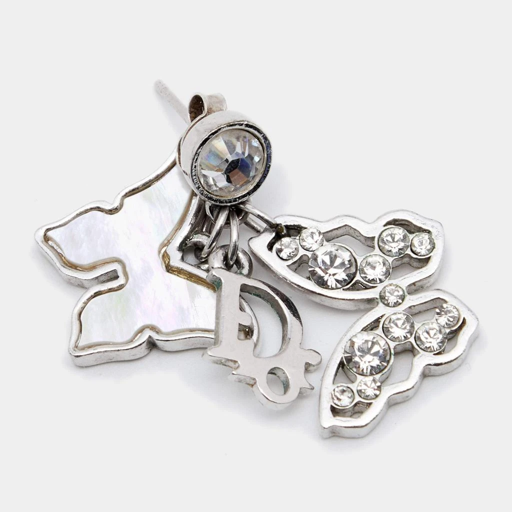 商品[二手商品] Dior|Dior Oblique Mother of Pearl Crystals Butterfly Silver Tone Earrings,价格¥983,第4张图片详细描述