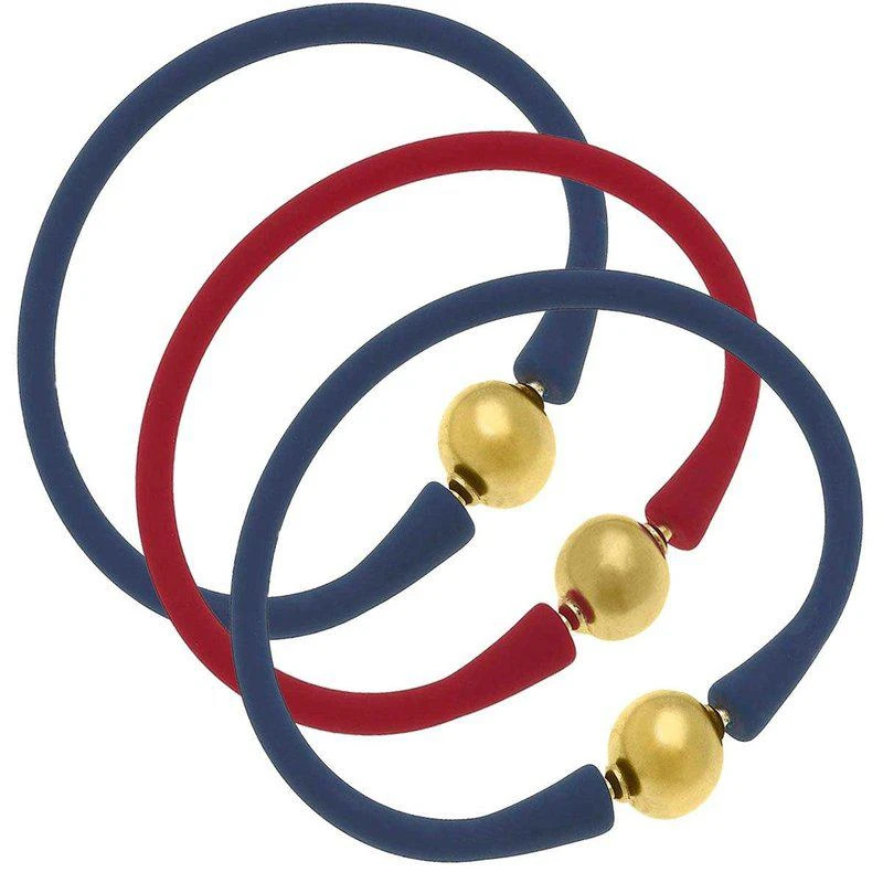 商品Canvas Style|Bali Game Day 24K Gold Bracelet Set of 3 Navy & Red,价格¥574,第1张图片