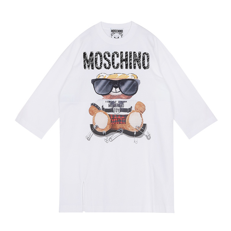 商品[国内直发] Moschino|MOSCHINO/莫斯奇诺 女士白色棉质刺绣印花拼接小熊中袖连衣裙04545540 V3001（清仓特价）,价格¥1456,第1张图片