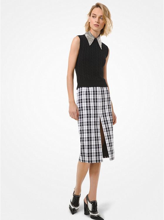 Tartan Wool and Cotton Slit Pencil Skirt商品第1张图片规格展示