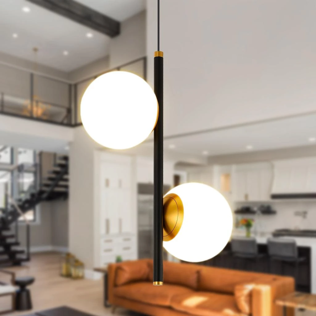 商品VONN Lighting|Capri VCP2202BL 11" 2-Light Integrated LED Height Adjustable Black Pendant Lighting with Glass Shades,价格¥1660,第2张图片详细描述