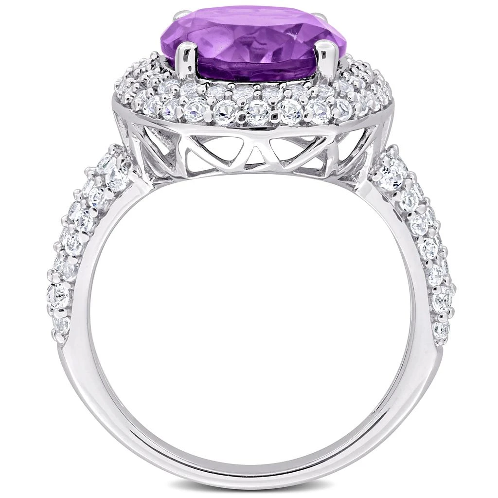 5 1/3ct TGW Oval-Cut Amethyst and White Topaz Double Halo Ring in Sterling Silver 商品