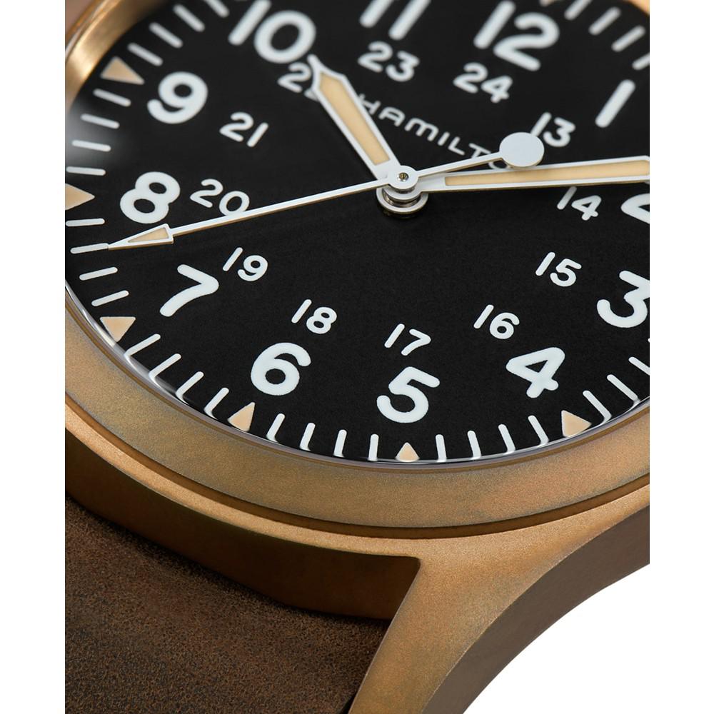 Men's Swiss Mechanical Khaki Field Brown Leather Strap Watch 38mm商品第4张图片规格展示