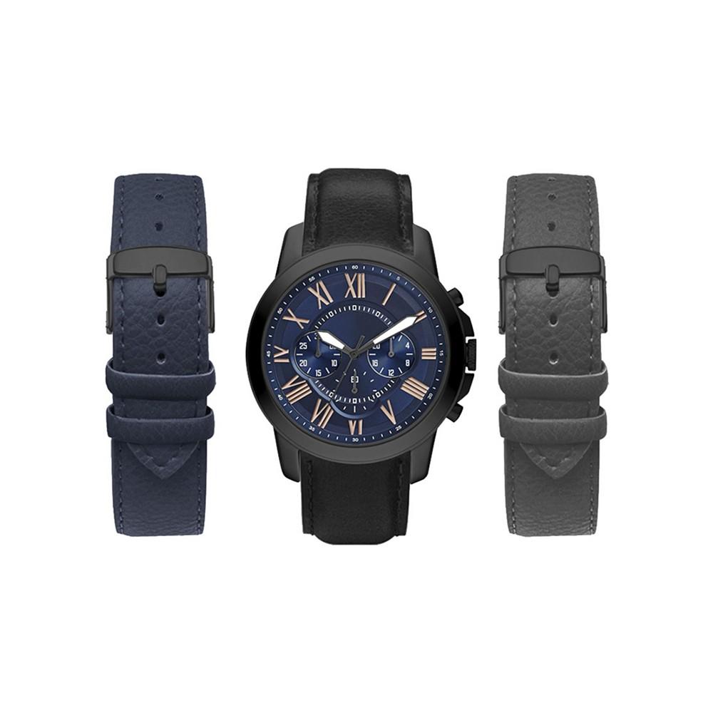 Men's Analog Black Strap Watch 44mm with Black, Gray and Navy Interchangeable Straps Set商品第1张图片规格展示