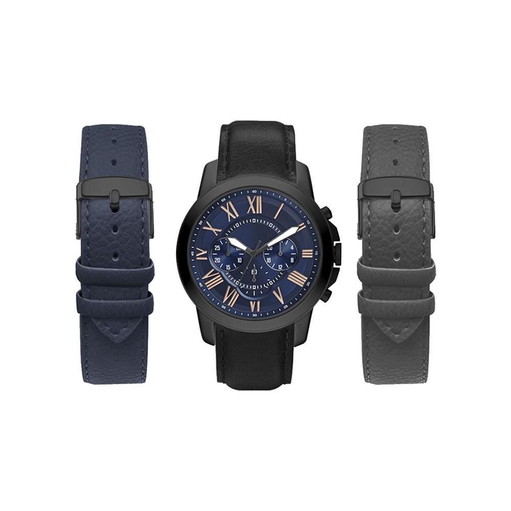 商品American Exchange|Men's Analog Black Strap Watch 44mm with Black, Gray and Navy Interchangeable Straps Set,价格¥146,第1张图片