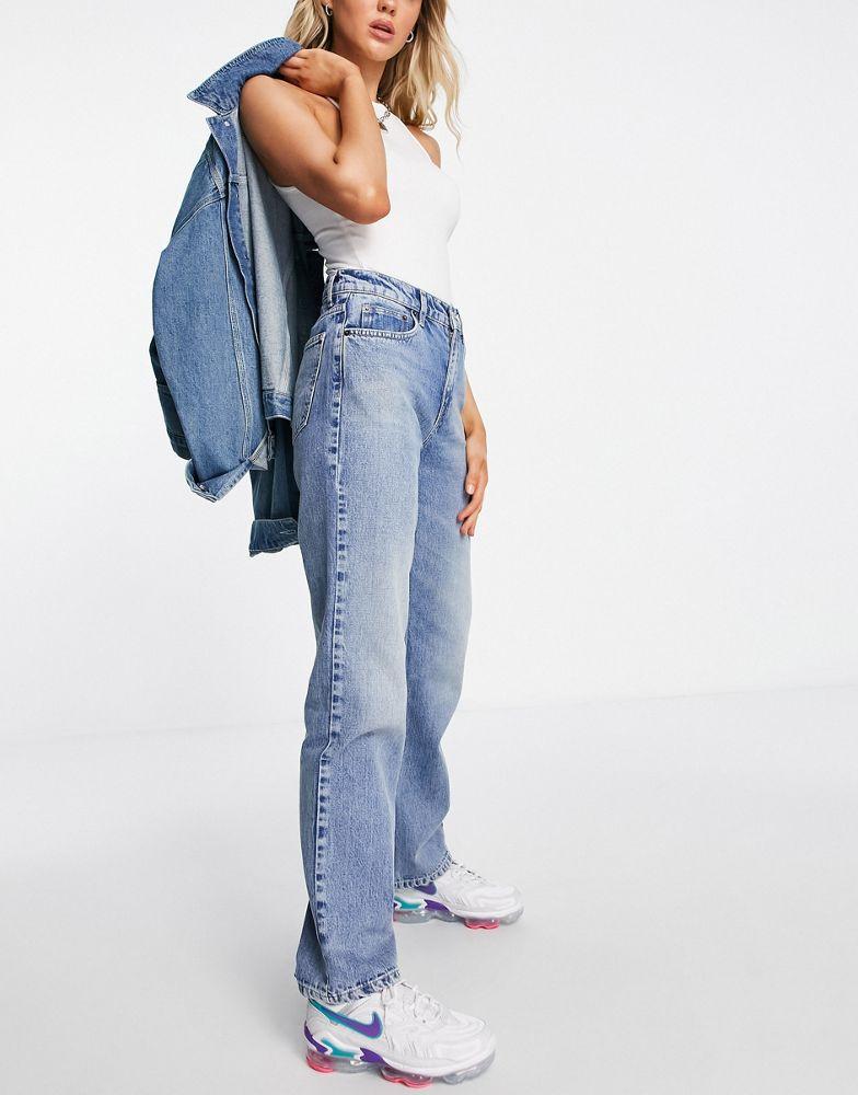 ASOS DESIGN premium hemp blend high rise loose flare jean in mid blue商品第4张图片规格展示