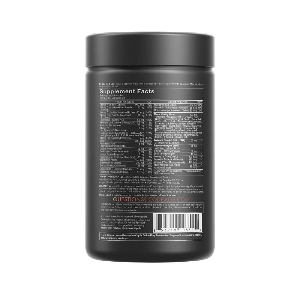 商品Codeage|Men's Fermented Multivitamin, 25+ Vitamins & Minerals, Probiotics, Digestive Enzymes, Daily Supplement - 120ct,价格¥262,第2张图片详细描述
