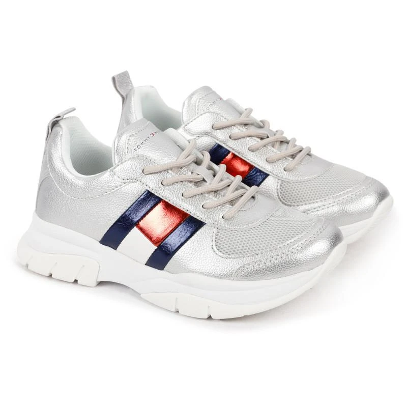 商品Tommy Hilfiger|Logo high platform sneakers in silver,价格¥587,第1张图片