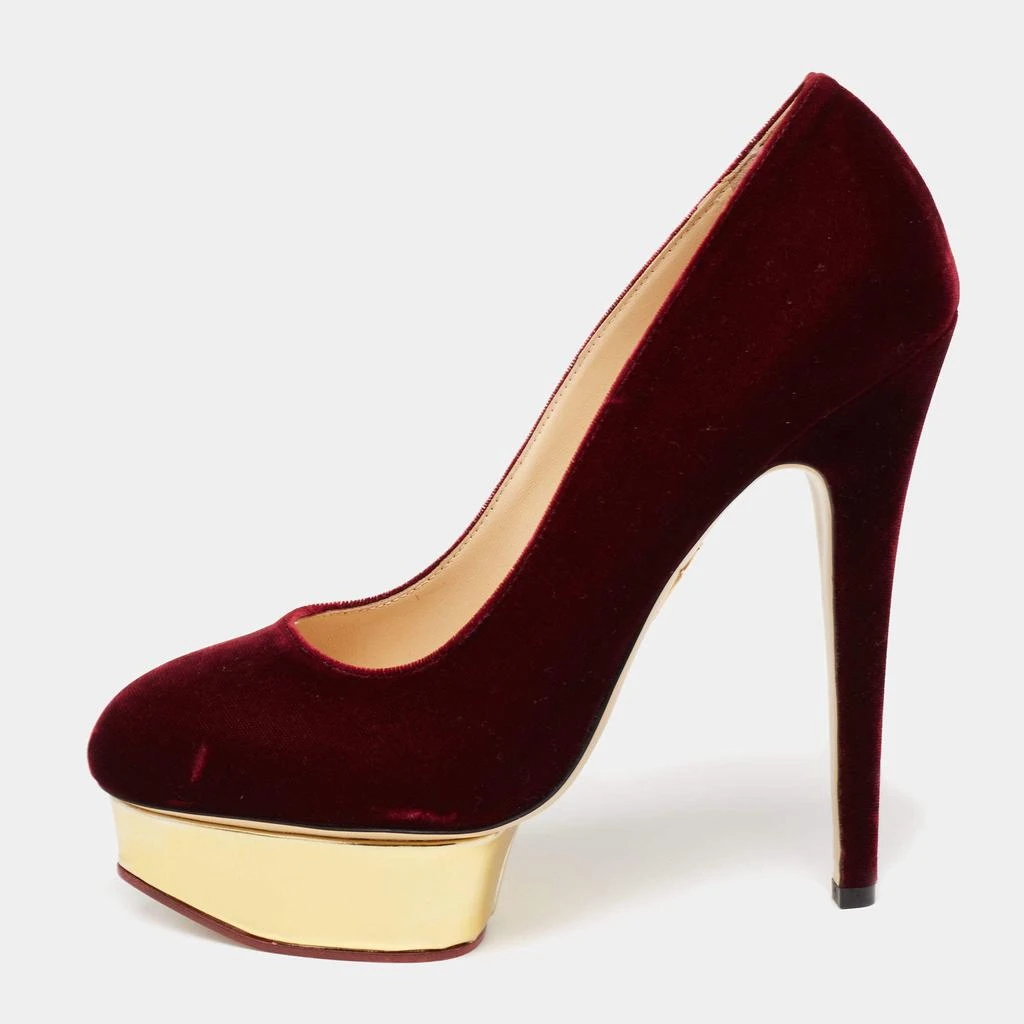 商品Charlotte Olympia|Charlotte Olympia Burgundy Velvet Dolly Platform Pumps Size 41,价格¥2119,第1张图片