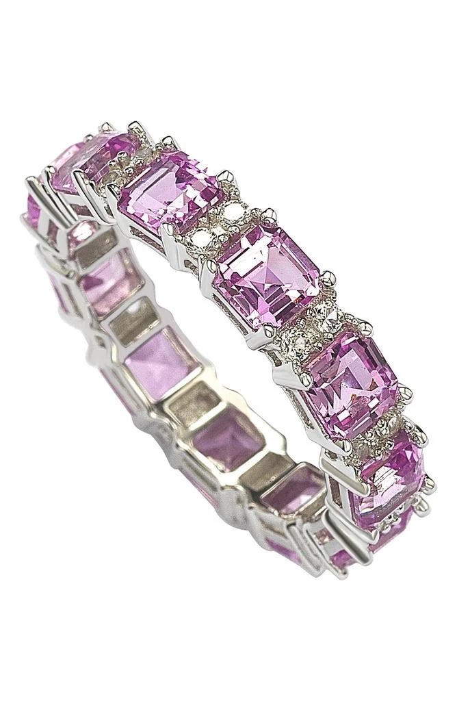 商品Suzy Levian|Asscher Cut Pink Sapphires Sterling Silver Eternity Band Ring,价格¥3486,第1张图片