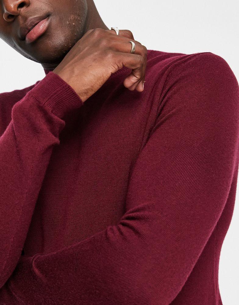 ASOS DESIGN muscle fit premium merino wool turtle neck jumper in burgundy商品第3张图片规格展示