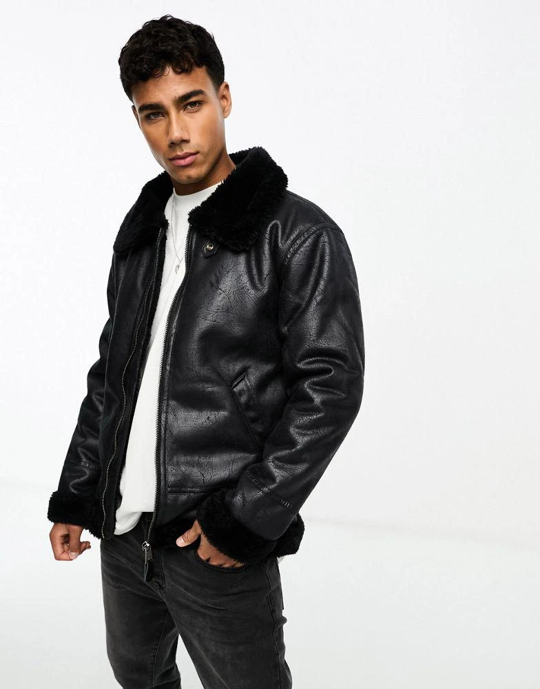 商品Alpha Industries|Alpha Industries B3 faux leather shearling flight jacket in black,价格¥1340,第4张图片详细描述