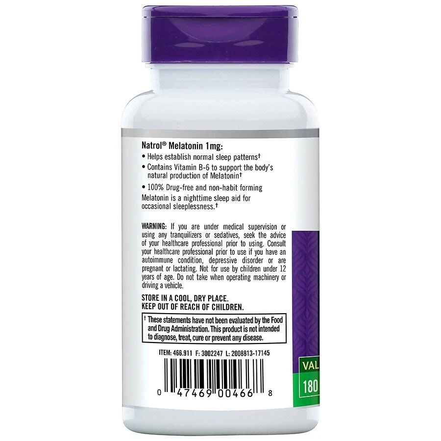 商品Natrol|褪黑素1mg(添加维B6和钙) 180粒,价格¥125,第2张图片详细描述