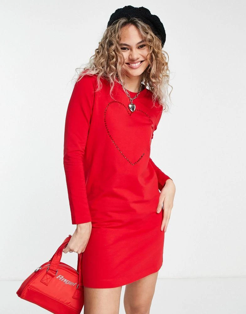 商品Love Moschino|Love Moschino heart logo sweatshirt dress in red,价格¥631,第1张图片