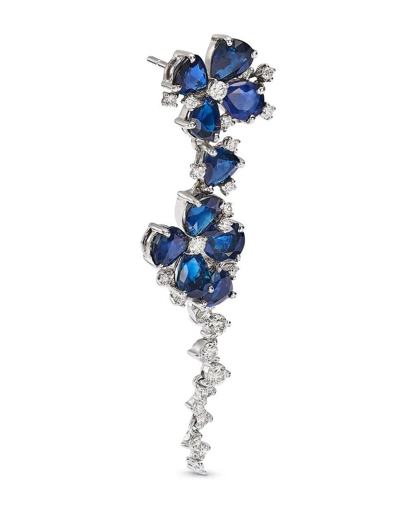 Blue Sapphire & Diamond Flower Drop Earrings in 14K White Gold 商品