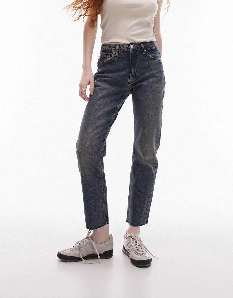 商品Topshop|Topshop mid rise straight jeans in deep sea,价格¥441,第1张图片