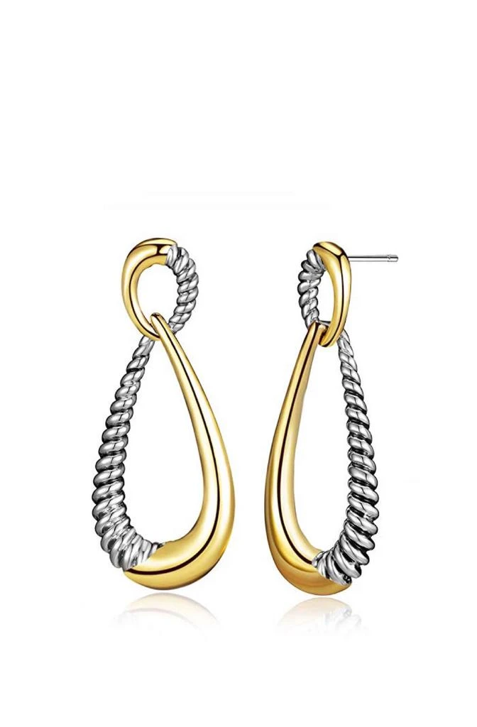 商品Liv Oliver|18k Gold Two Tone Textured Drop Earrings,价格¥1775,第3张图片详细描述