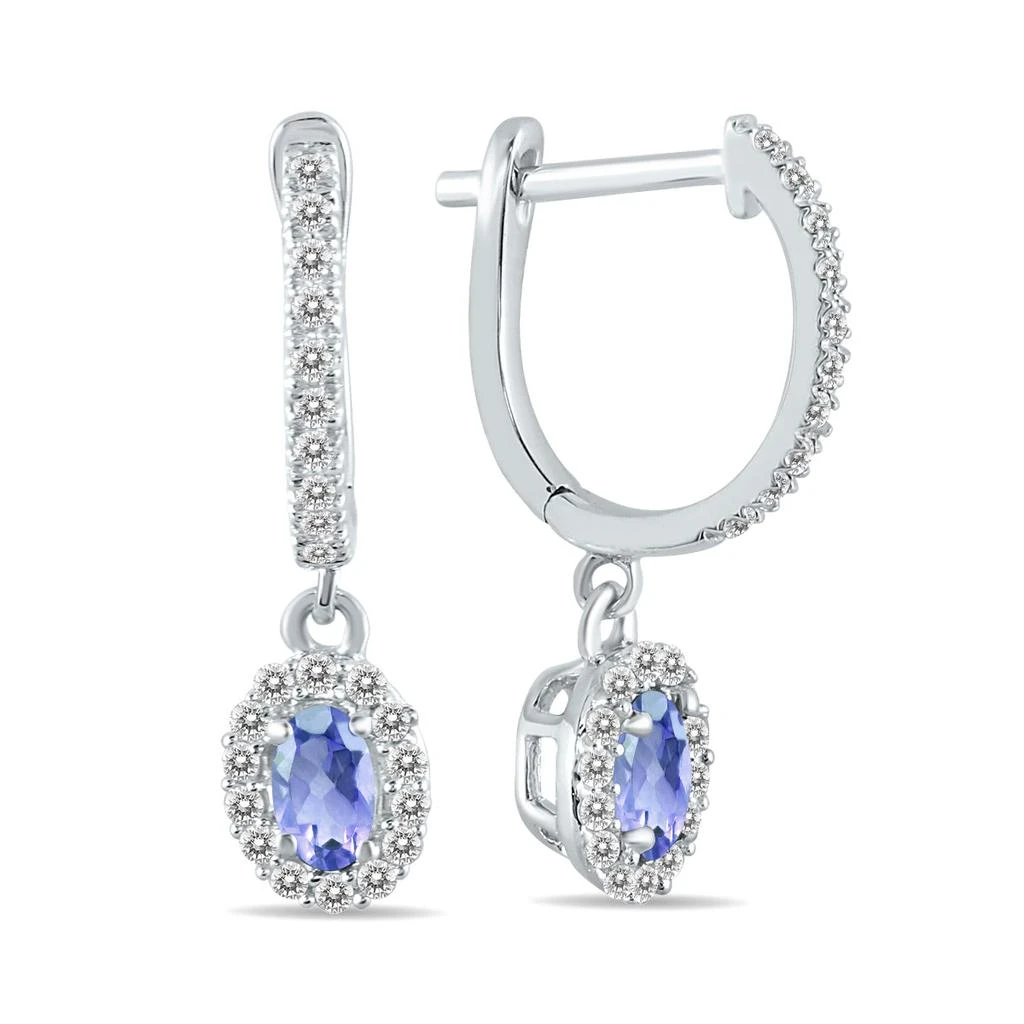 商品SSELECTS|1/2 Carat Oval Tanzanite And Diamond Halo Dangle Earrings In 10K,价格¥3962,第1张图片