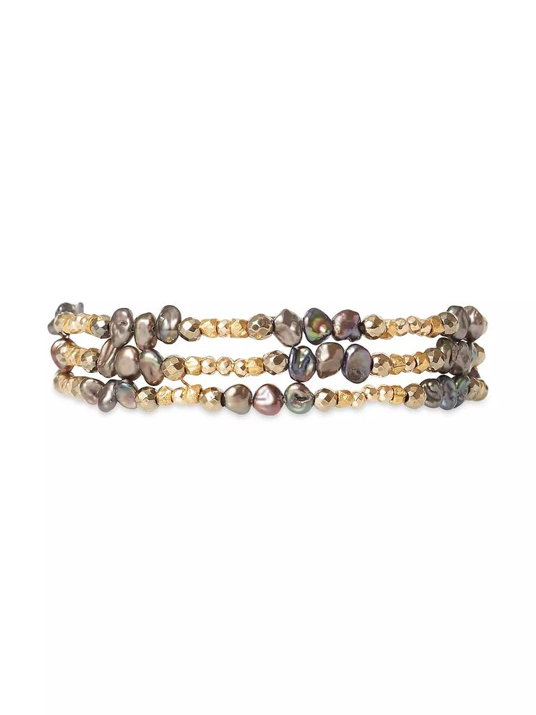 商品Chan Luu|Naked 18K Gold-Plated, Freshwater Pearl & Multi-Gemstone Wrap Bracelet,价格¥989,第1张图片