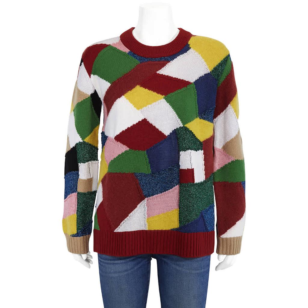 Ladies Military Red Patchwork Cashmere Wool Blend Sweater商品第1张图片规格展示