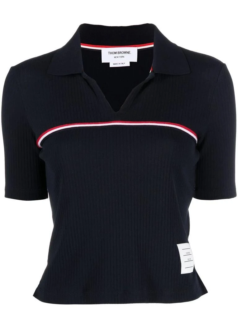 商品Thom Browne|THOM BROWNE WOMEN RIBBED STRIP FRONT POLO SS SHIRT,价格¥2591,第5张图片详细描述