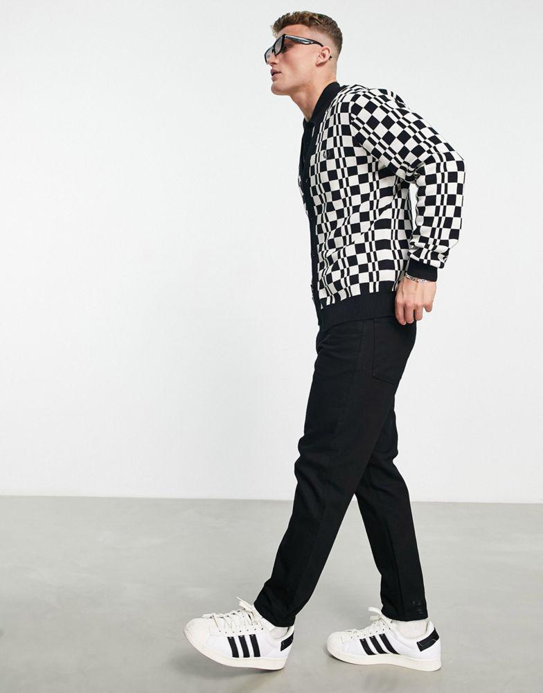 Fred Perry checkerboard knit cardigan in black商品第4张图片规格展示