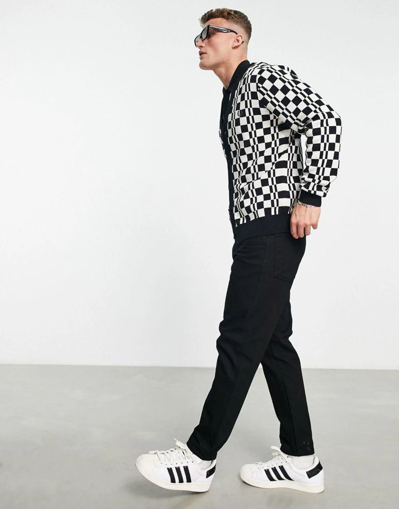 商品Fred Perry|Fred Perry checkerboard knit cardigan in black,价格¥898,第4张图片详细描述