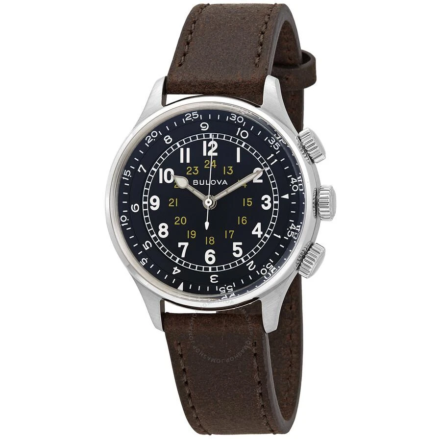 商品Bulova|A-15 Pilot Automatic Black Dial Brown Leather Men's Watch 96A245,价格¥2373,第1张图片