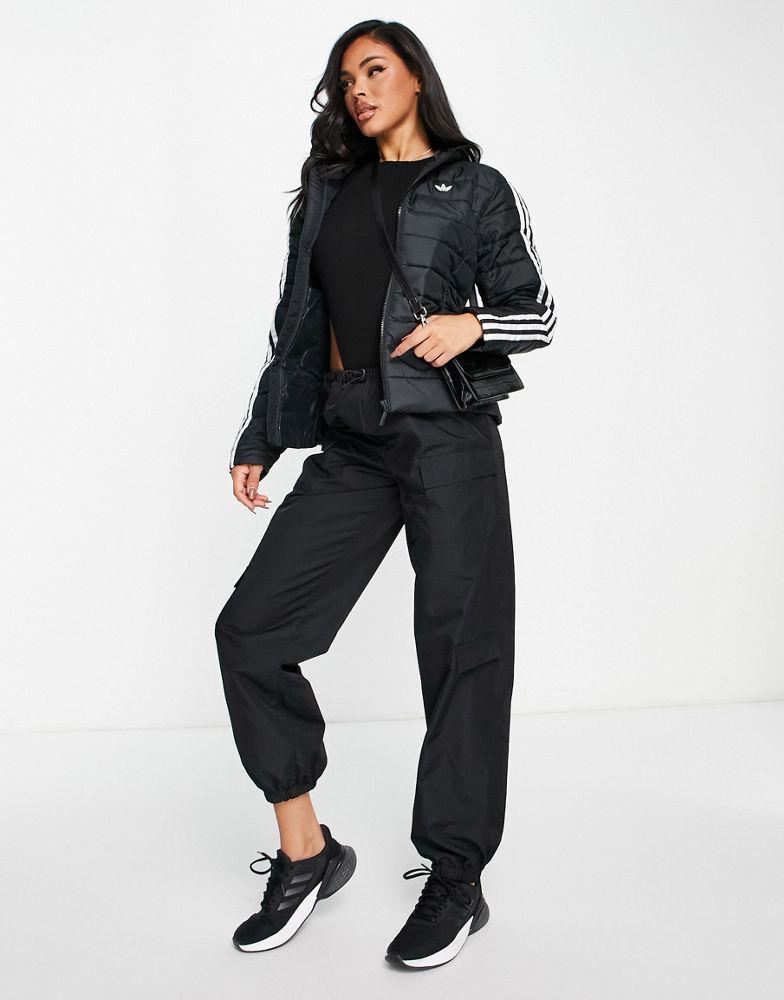 adidas Originals slim trefoil puffer jacket in black商品第4张图片规格展示