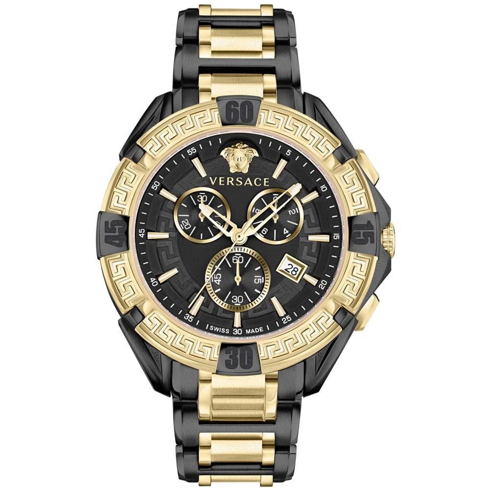 商品Versace|Men's Swiss Chronograph V-Greca Two-Tone Stainless Steel Bracelet Watch 46mm,价格¥10507,第1张图片