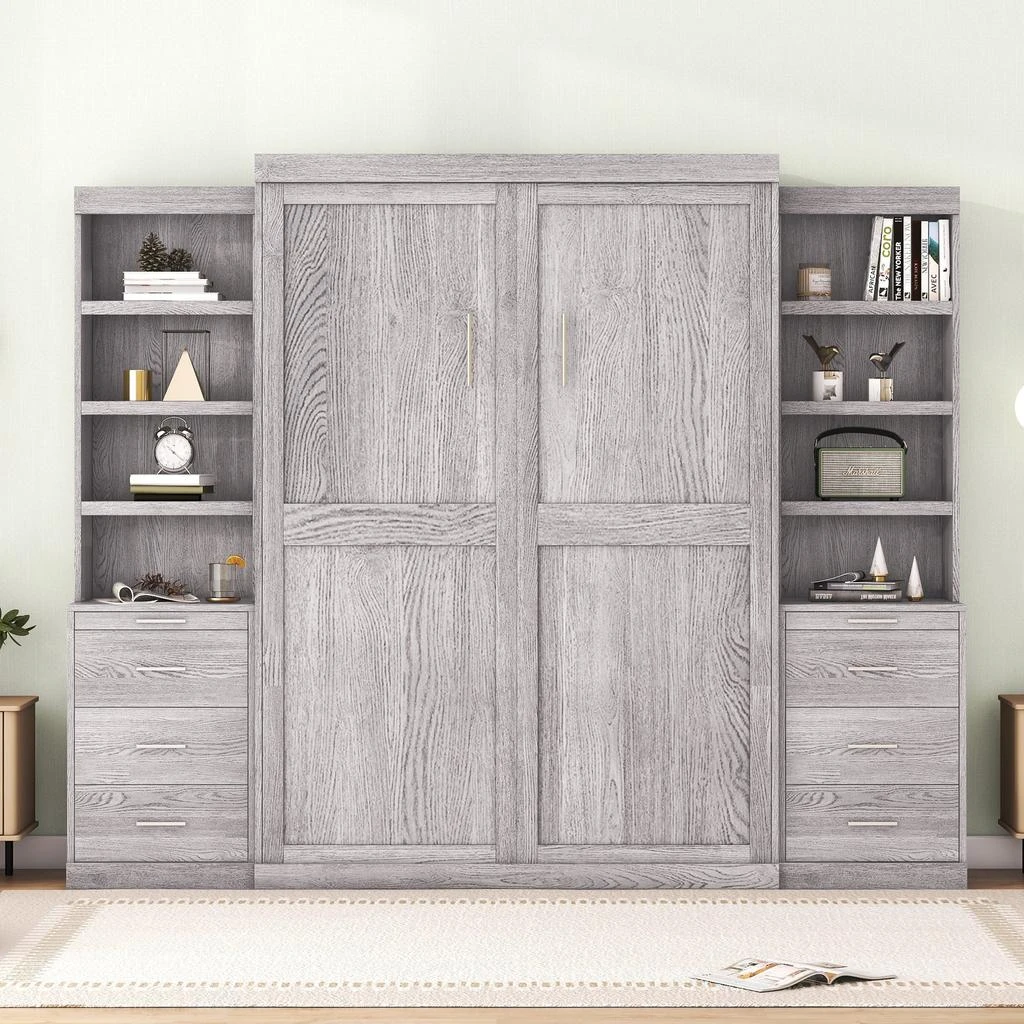 商品Simplie Fun|Full Size Murphy Bed with Storage Shelves and Drawers,价格¥21094,第2张图片详细描述