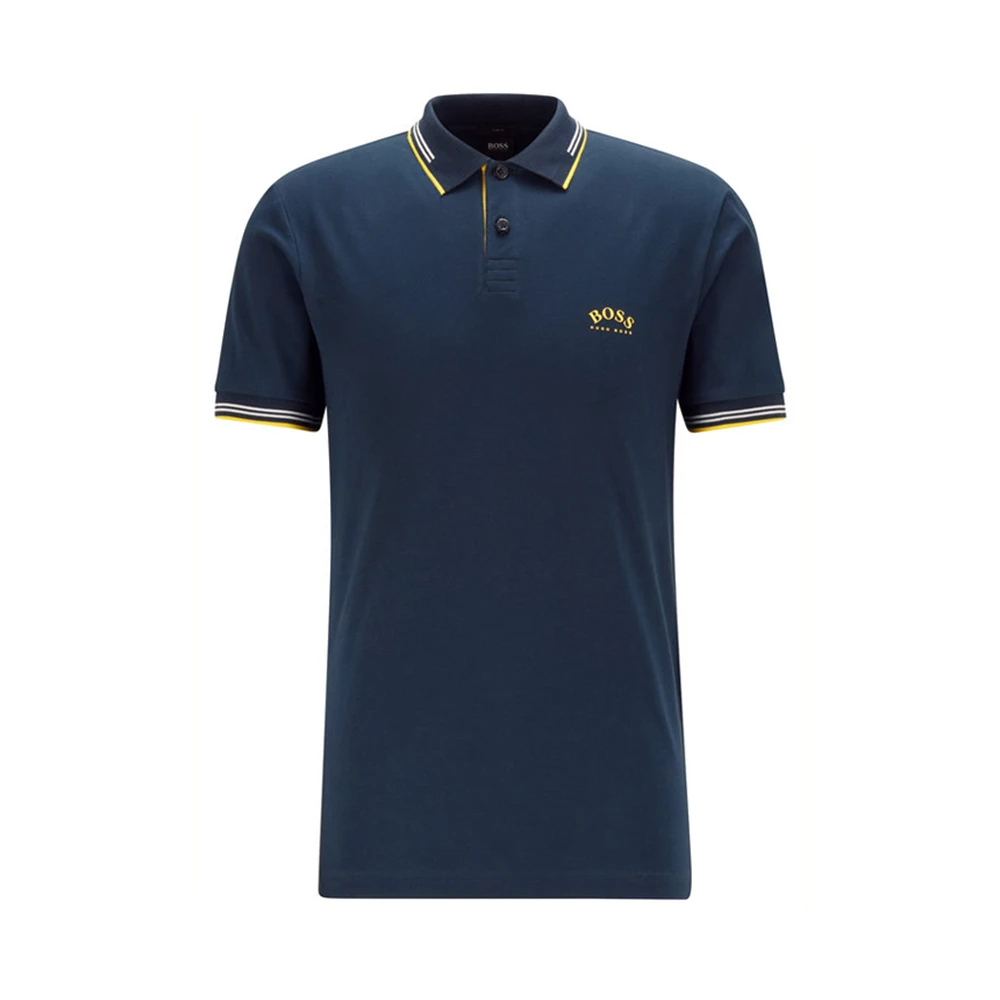商品Hugo Boss|HUGO BOSS 男士海军蓝色弧形徽标弹力珠地修身短袖Polo衫 PAUL-CURVED-50412675-401,价格¥605,第1张图片