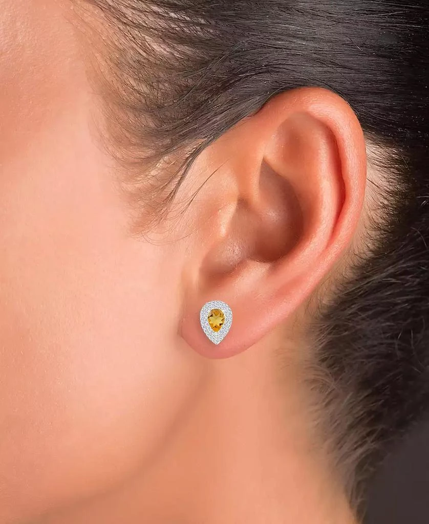 商品Macy's|2-Pc. Set Citrine (1-7/8 ct. t.w.) & Lab-Grown White Sapphire (1 ct. t.w.) Teardrop Halo Pendant Necklace & Matching Stud Earrings in Sterling Silver,价格¥1707,第3张图片详细描述