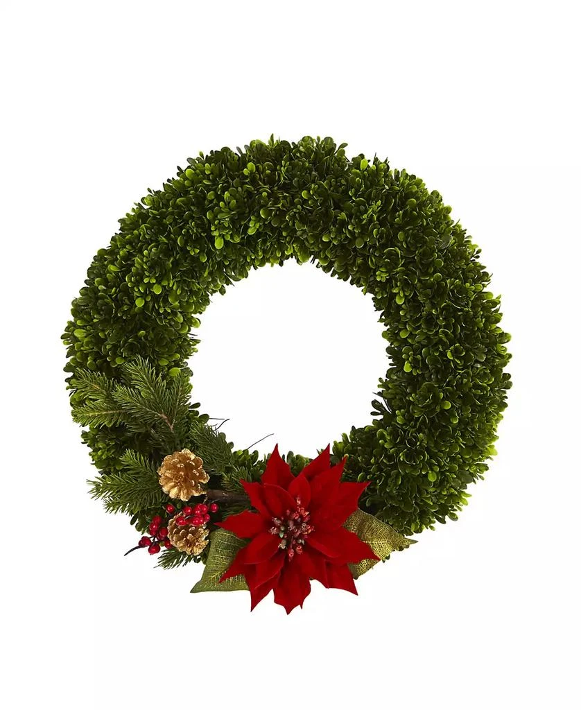 商品NEARLY NATURAL|Tea Leaf, Poinsettia and Pine Artificial Wreath, 18",价格¥1911,第1张图片
