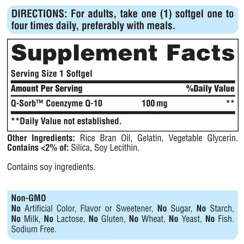 商品Puritan's Pride|Puritan's Pride, Qsorb Coq10 100 Mg Supports Heart Health Total 2 Pack of 240 Softgels, 480 Count,价格¥393,第2张图片详细描述