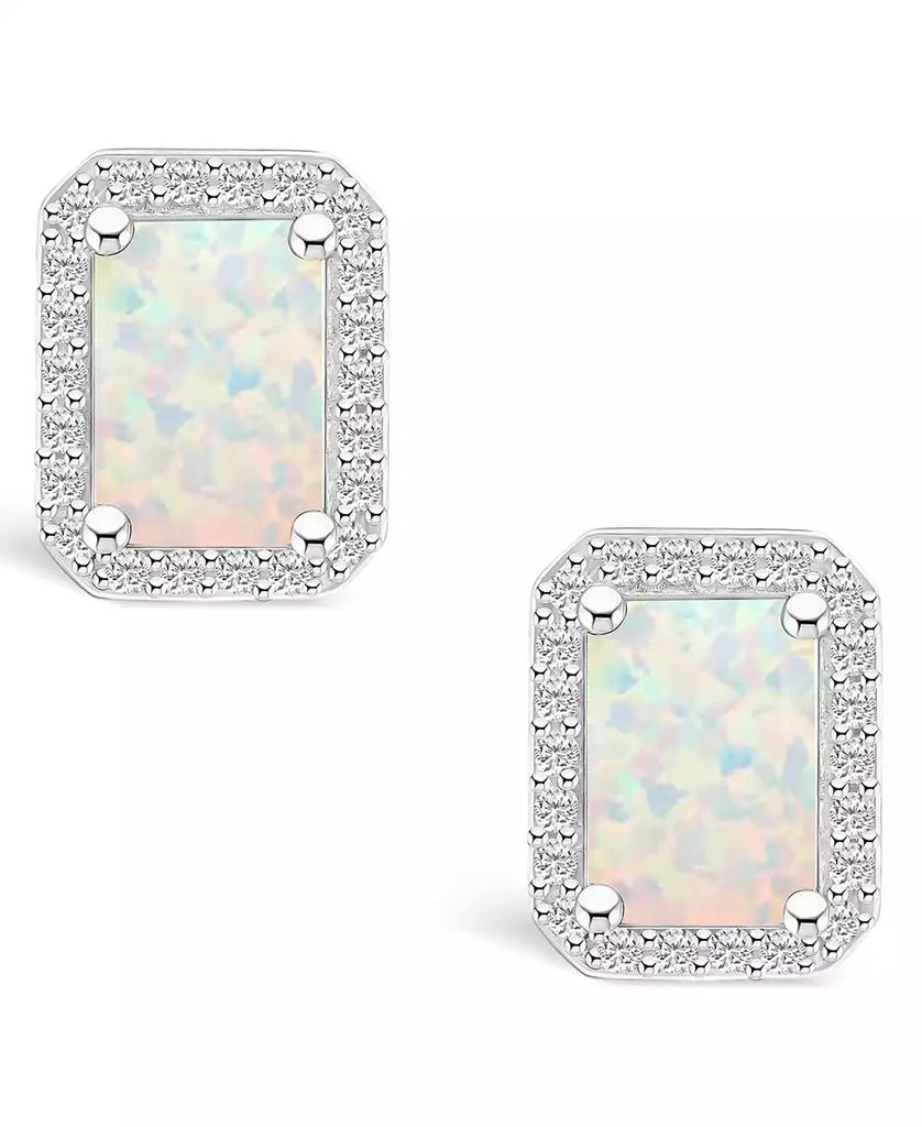 商品Macy's|Lab Grown Opal (9/10 ct. t.w.) and Lab Grown Sapphire (1/4 ct. t.w.) Halo Studs in 10K White Gold,价格¥8670,第3张图片详细描述