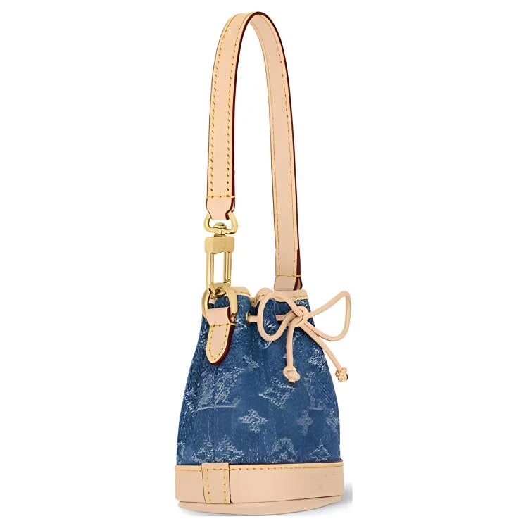 商品[国内直发] Louis Vuitton|NOE Nano 字母印花抽绳开合 牛仔布拼皮革 水桶包手提单肩包 超迷你 女款 米色拼蓝色,价格¥11189,第3张图片详细描述
