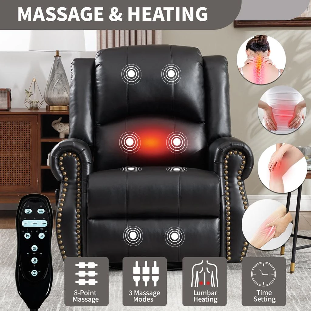 商品Streamdale Furniture|Streamdale Heat Massage Rocker Recliner Chair, Swivel Fabric, Black,价格¥4501,第3张图片详细描述