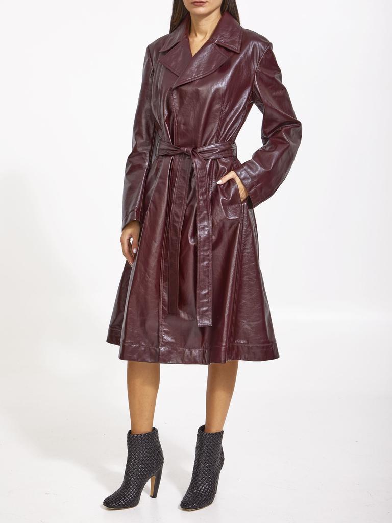 商品Bottega Veneta|Bordeaux leather trench coat,价格¥22615,第4张图片详细描述