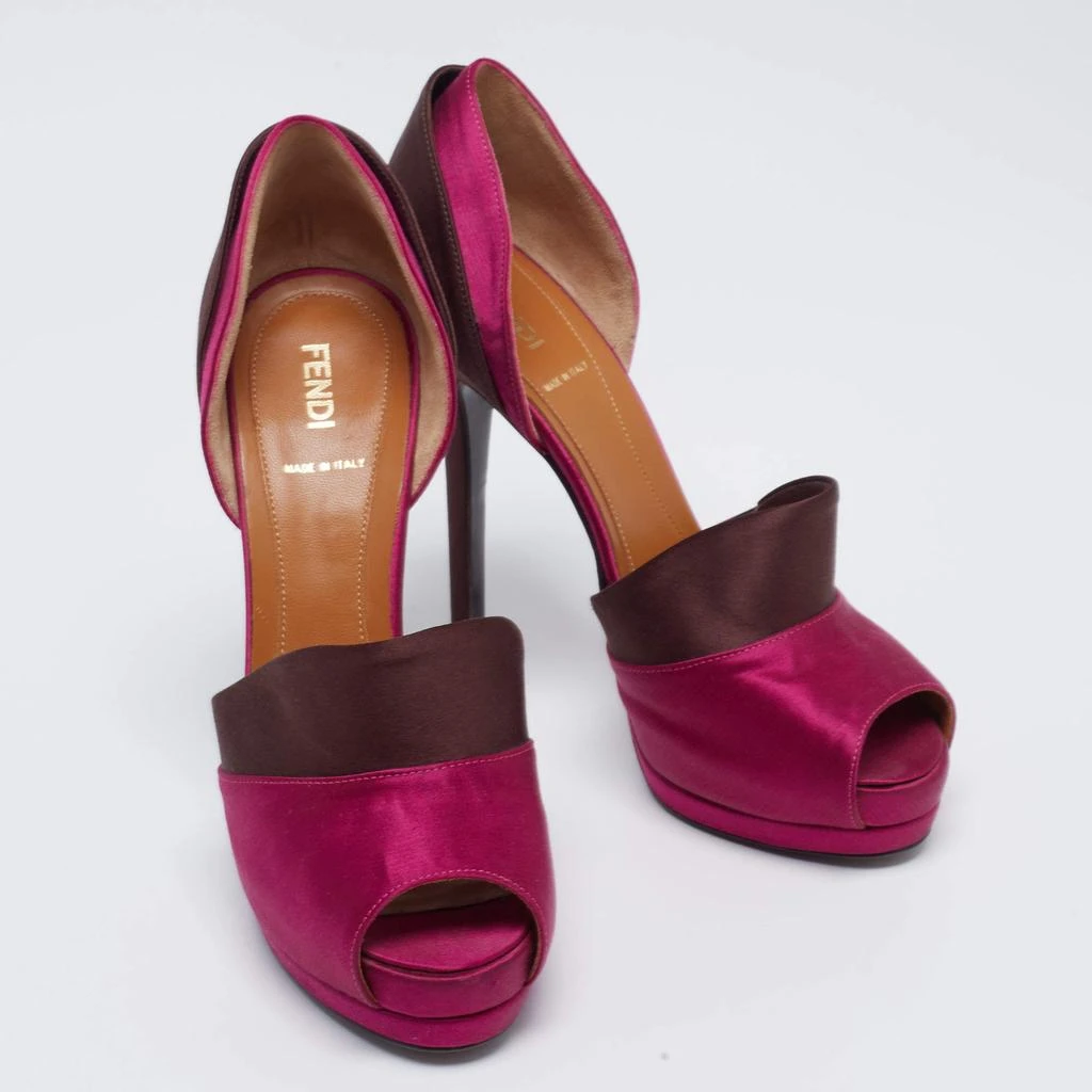 商品[二手商品] Fendi|Fendi Magenta/Brown Satin Anemone D'orsay Peep-Toe Platform Pumps Size 38.5,价格¥1883,第4张图片详细描述