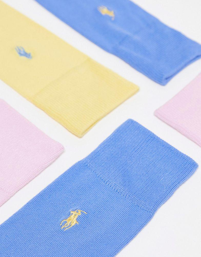 Polo Ralph Lauren 3 pack socks in pink, blue and yellow with logo商品第3张图片规格展示