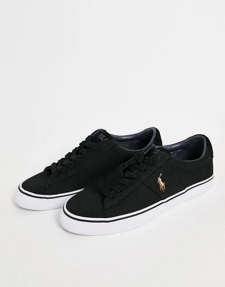 商品Ralph Lauren|Polo Ralph Lauren canvas sayer trainer in black with multi pony logo,价格¥488,第1张图片