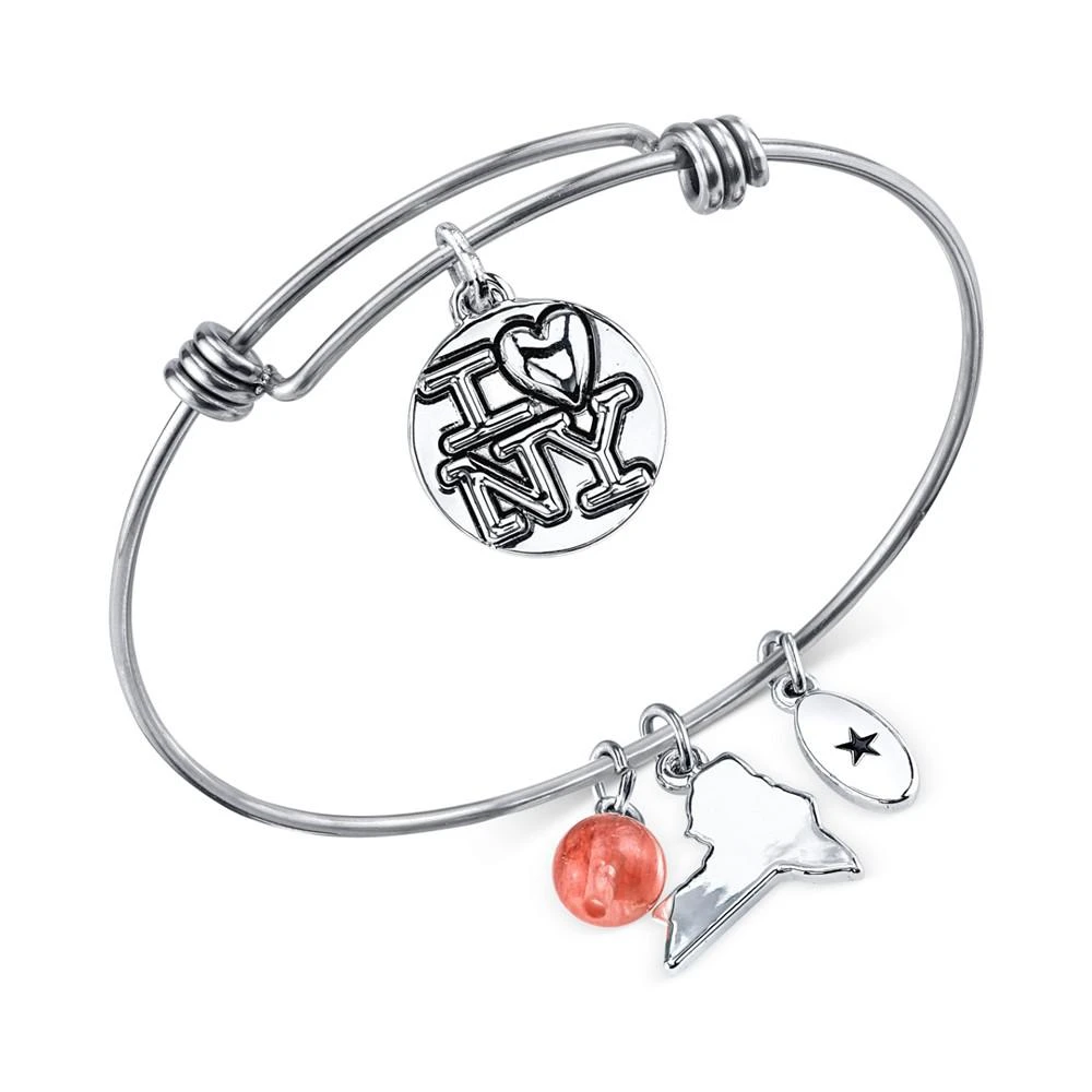 商品Unwritten|I Love NY Charm and Cherry Quartz (8mm) Bangle Bracelet in Stainless Steel,价格¥145,第2张图片详细描述