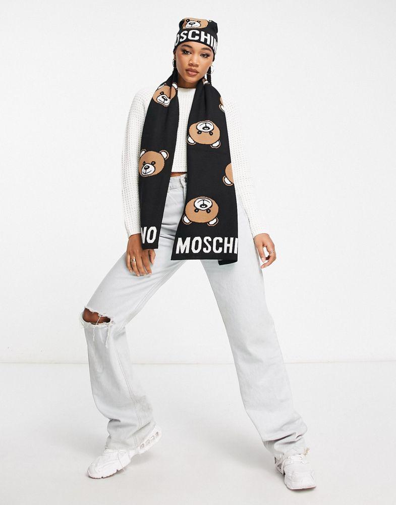 Moschino teddy logo scarf in black商品第4张图片规格展示