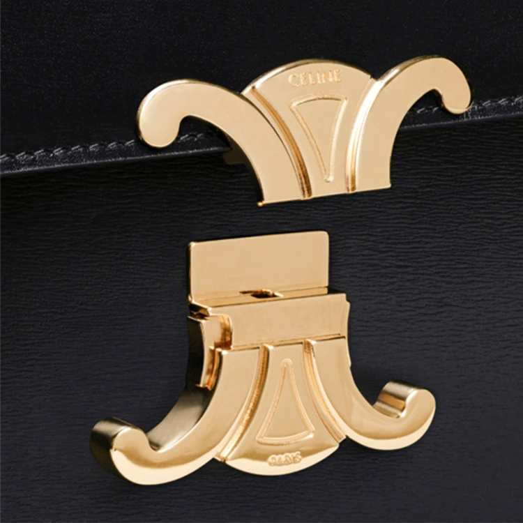 商品[国内直发] Celine|赛琳 Triomphe凯旋门 金色锁扣亮泽 牛皮 腋下包手提单肩斜挎包 中号 女款 黑色,价格¥27985,第5张图片详细描述